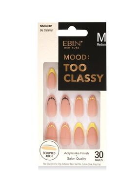 Ebin Mood: Too Classy Press-On Nails - Pink with Yellow Accents